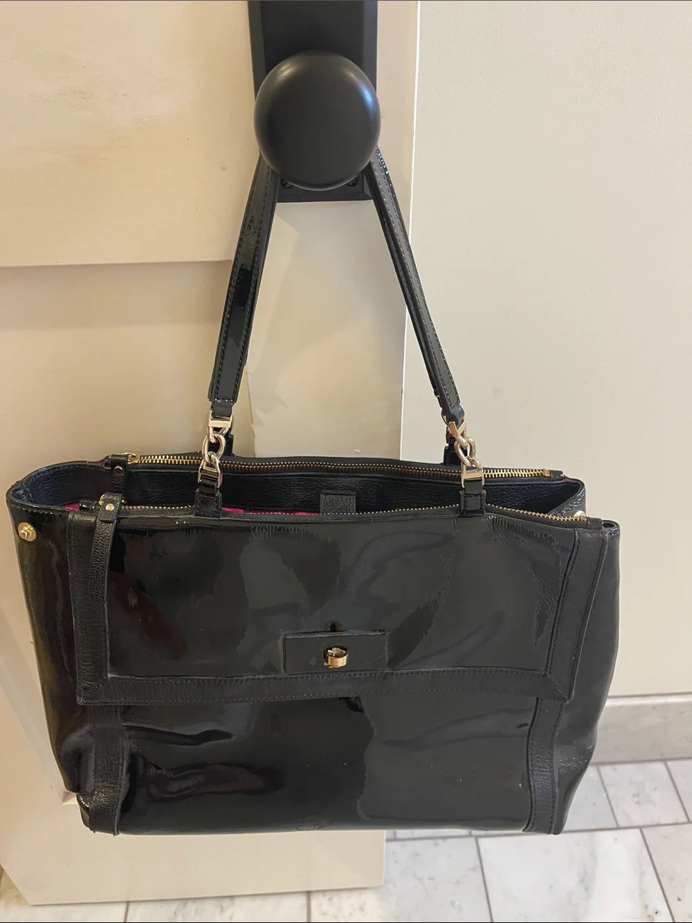 Kate Spade New York black Patent Designer Leather Tote Bag - Classic